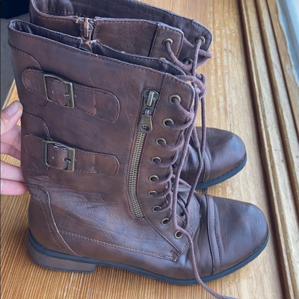 Dark brown combat lace up boots